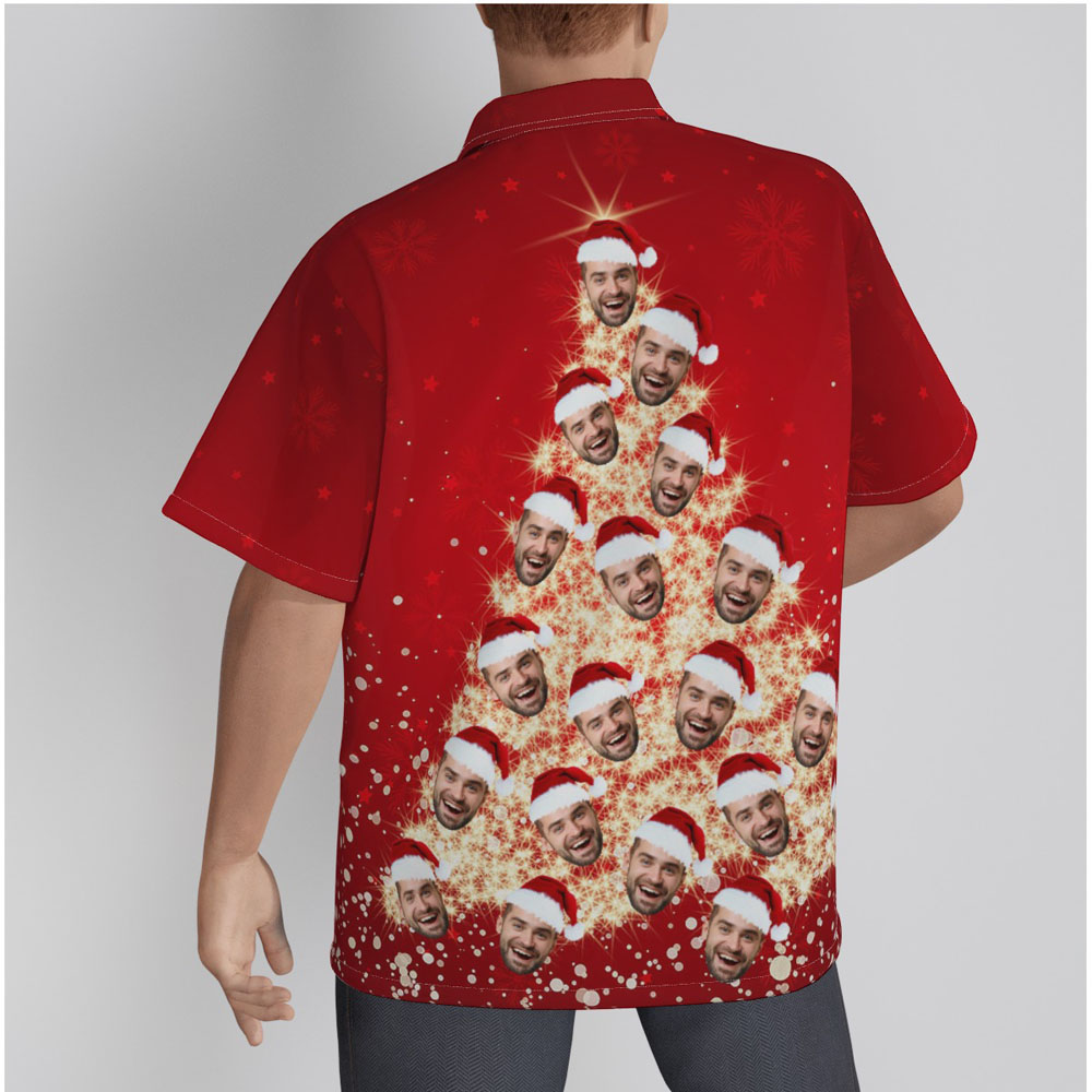 Christmas Tree Red Hawaiian Shirt With Custom Face