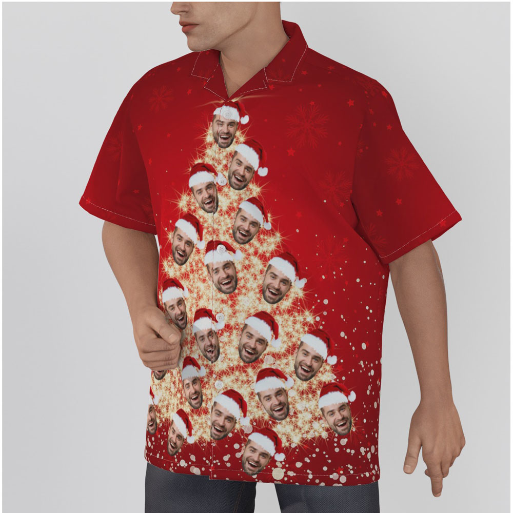 Christmas Tree Red Hawaiian Shirt With Custom Face