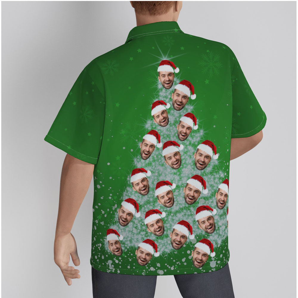 Funny Custom Face Christmas Tree Green Hawaiian Shirt