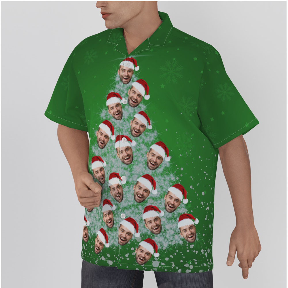 Funny Custom Face Christmas Tree Green Hawaiian Shirt