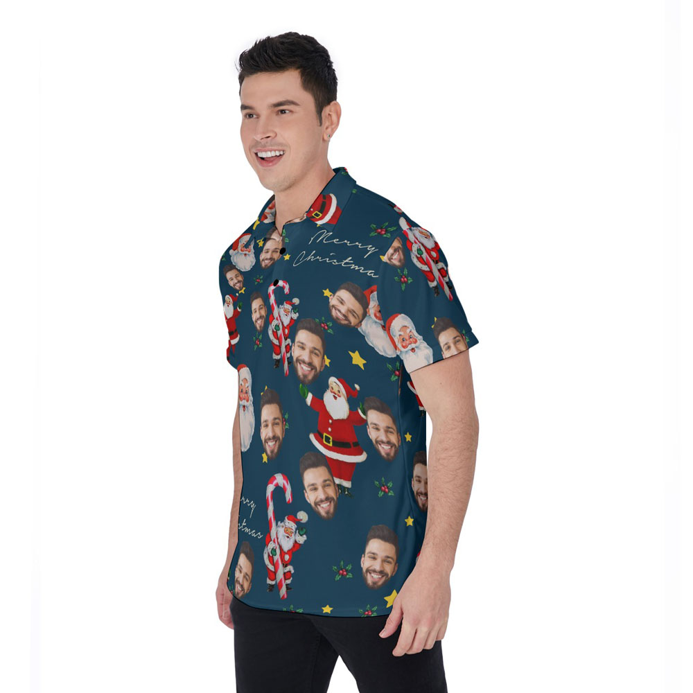 Vintage Santa Claus With Candy Cane Custom Face Christmas Hawaiian Polo Shirt