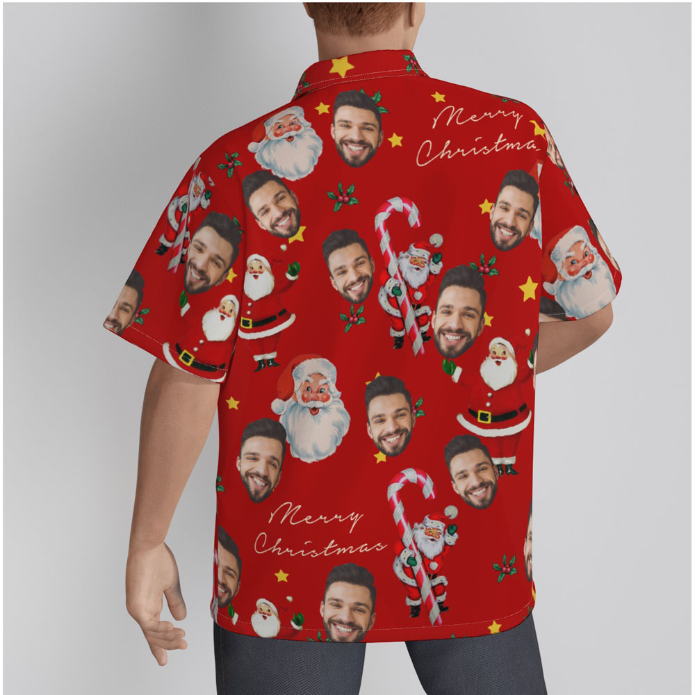 Christmas Santa Candy Cane Vintage Hawaiian Shirt With Custom Face
