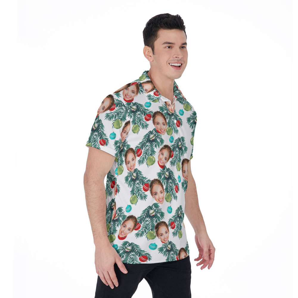 Funny Custom Face Christmas Decorations Hawaiian Men's Polo