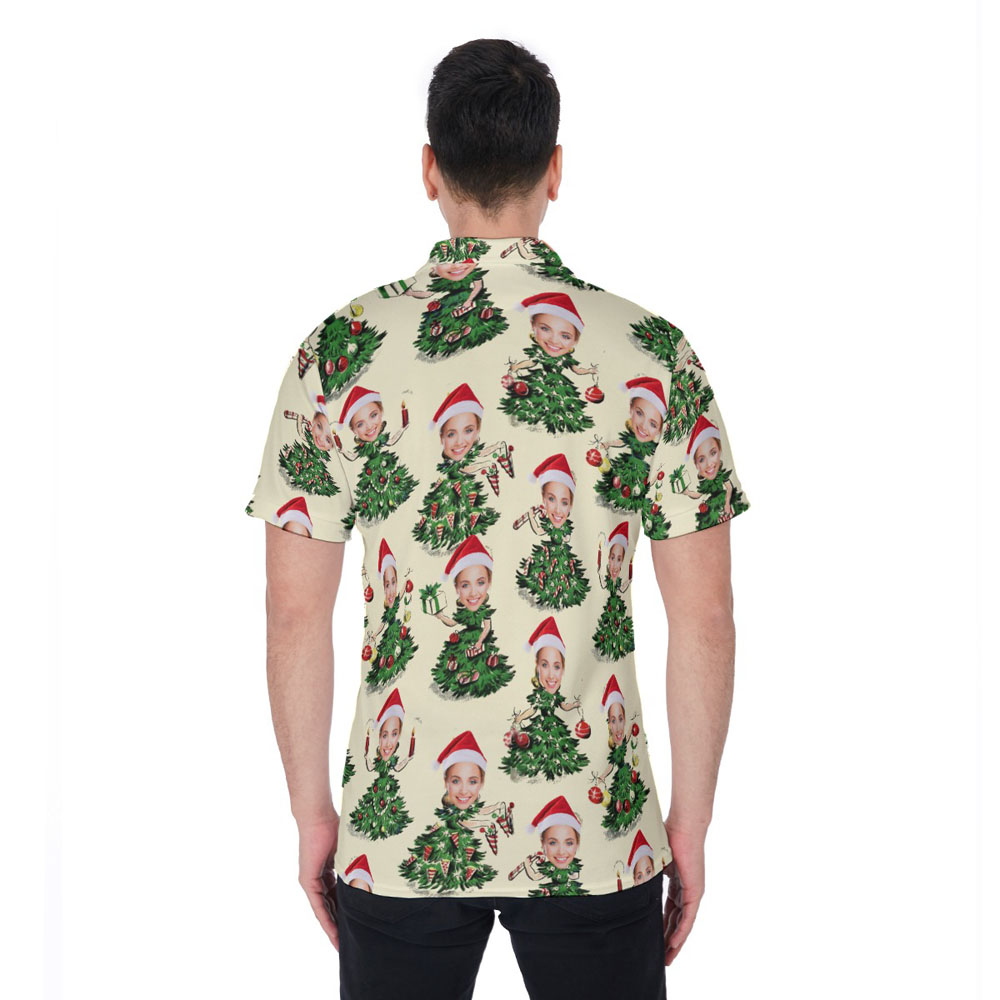 Custom Face Christmas Tree Girls Hawaiian Polo Golf Shirt