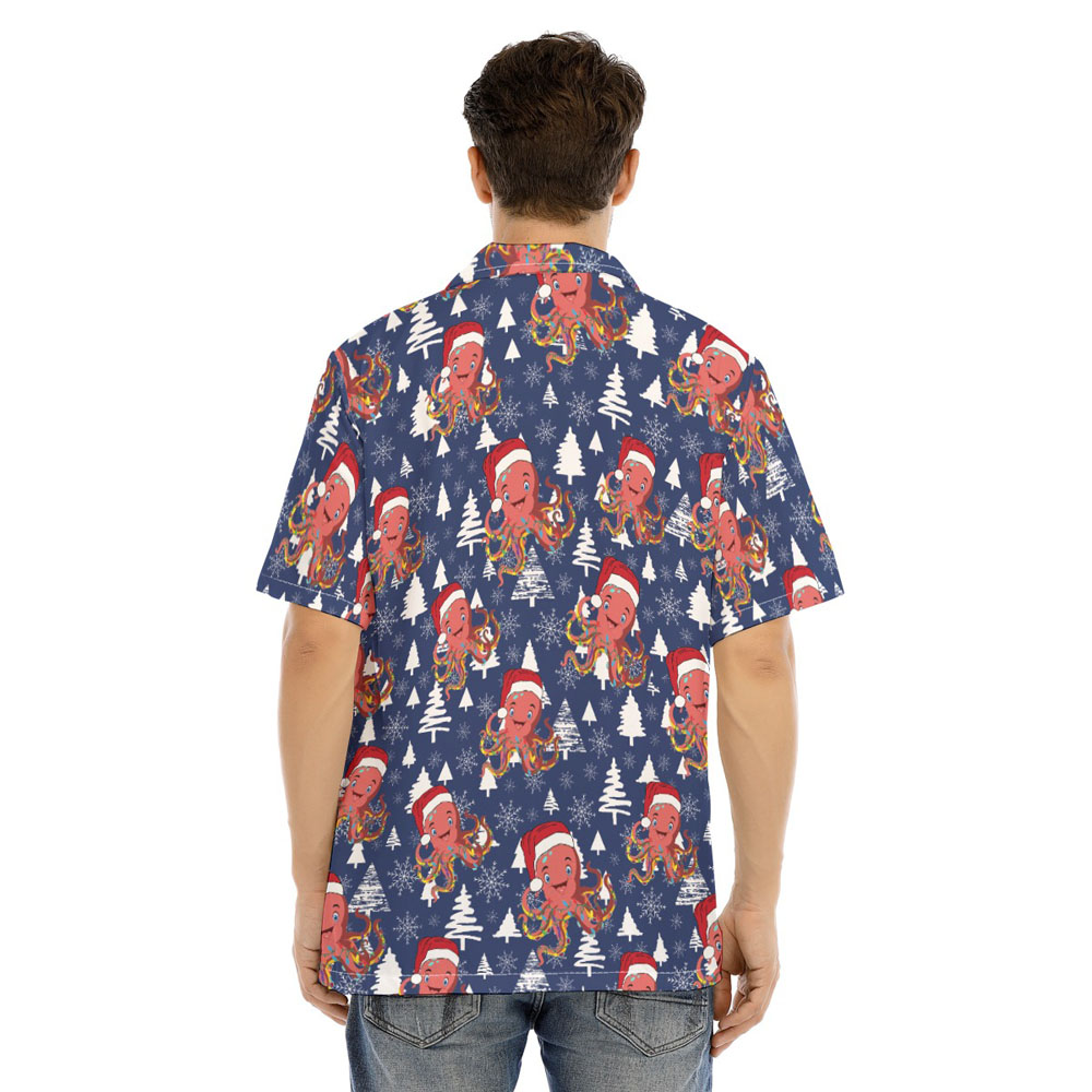 Christmas Octopus Navy Hawaiian Shirt