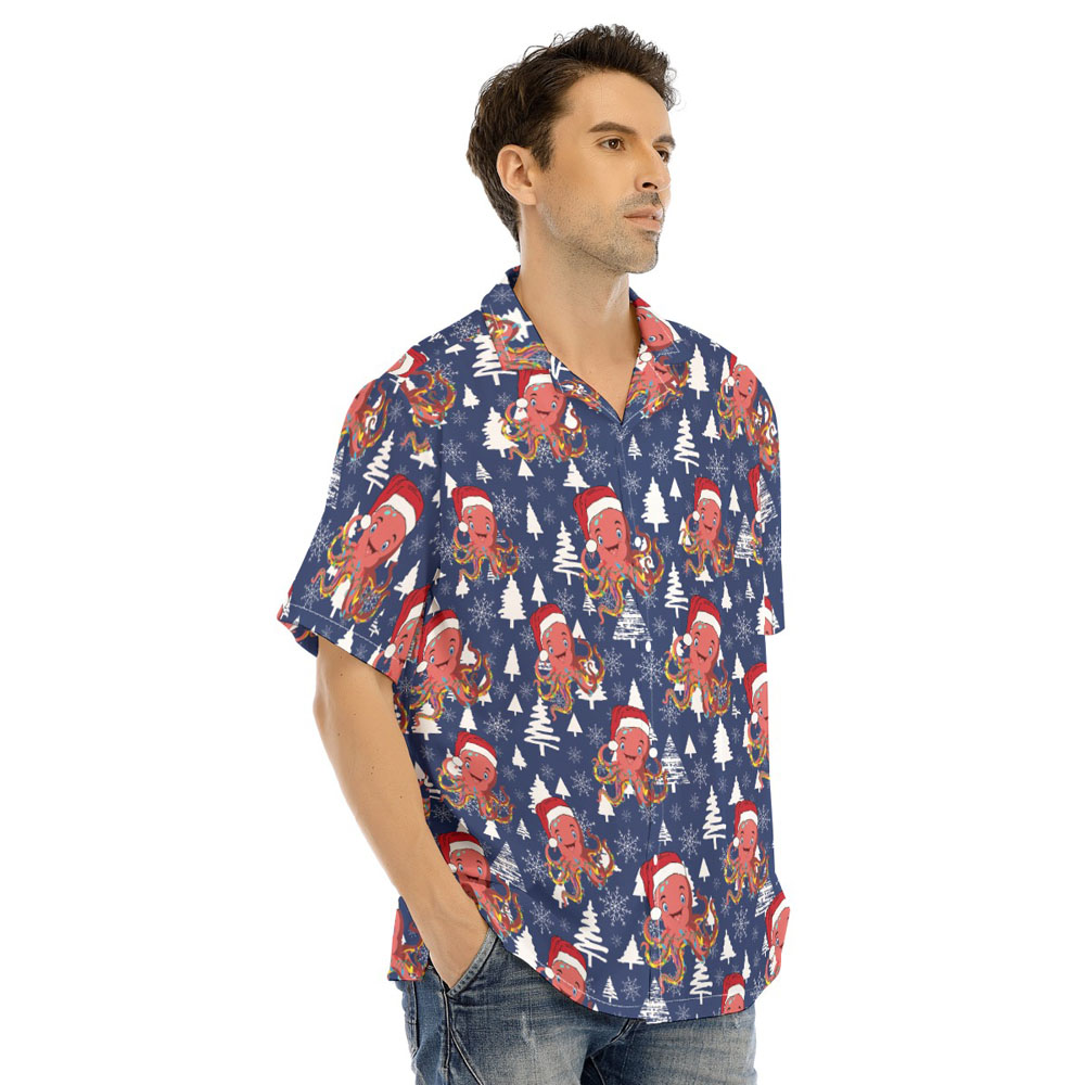 Christmas Octopus Navy Hawaiian Shirt