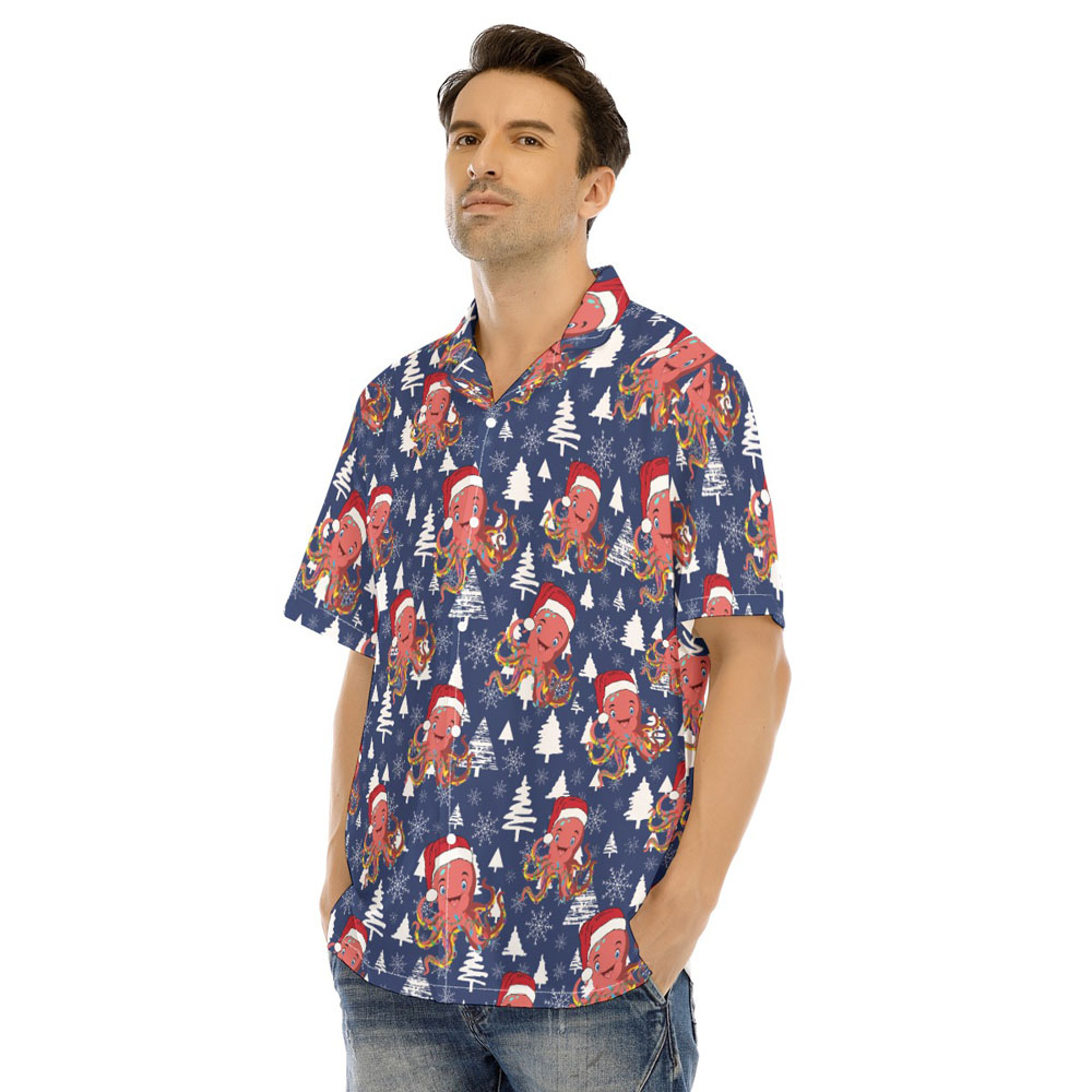 Christmas Octopus Navy Hawaiian Shirt