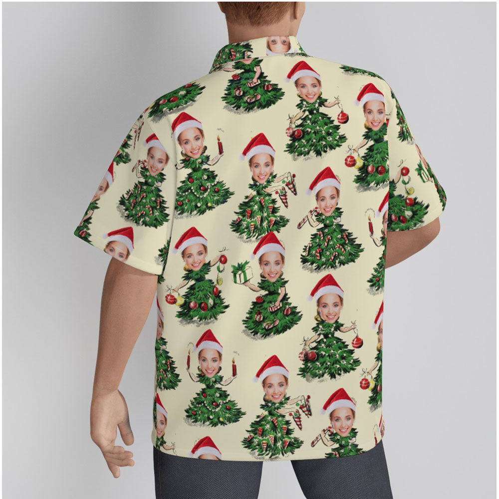 Custom Face Christmas Tree Girls Vintage Christmas Hawaiian Shirt
