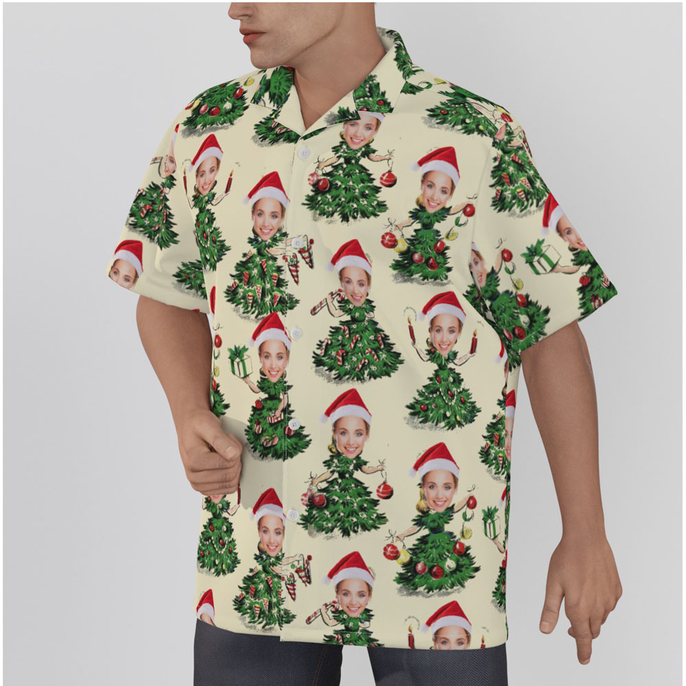 Custom Face Christmas Tree Girls Vintage Christmas Hawaiian Shirt