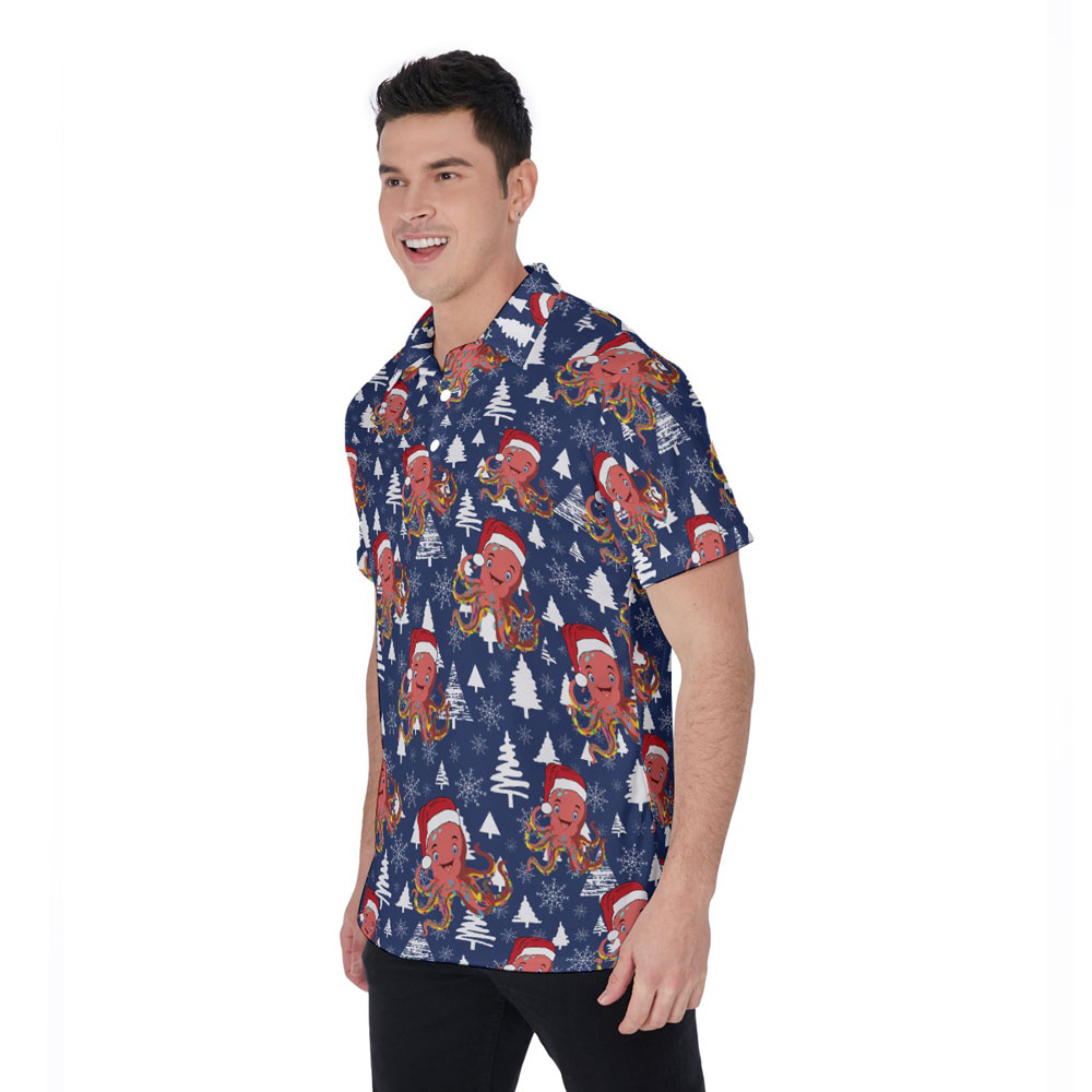 Funny Christmas Octopus Navy Hawaiian Polo Golf Shirt