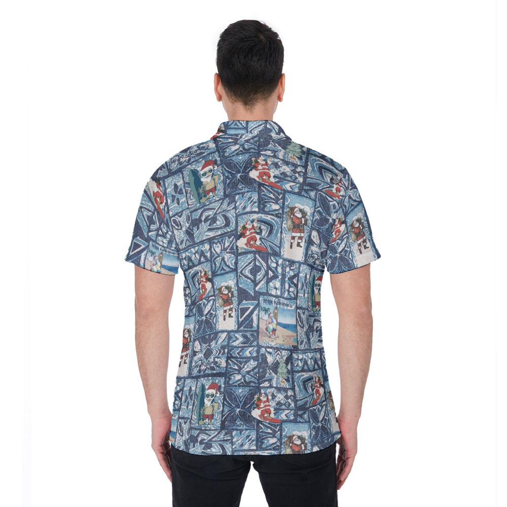 Classic Santa Claus Christmas Blue Hawaiian Polo Golf Shirt