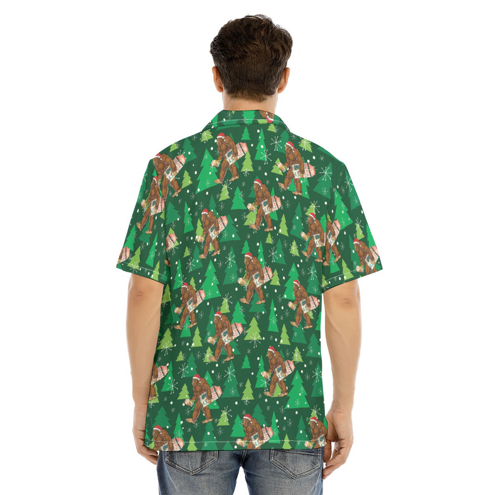 Funny Bigfoot Carrying Eggnog Christmas Hawaiian Shirt