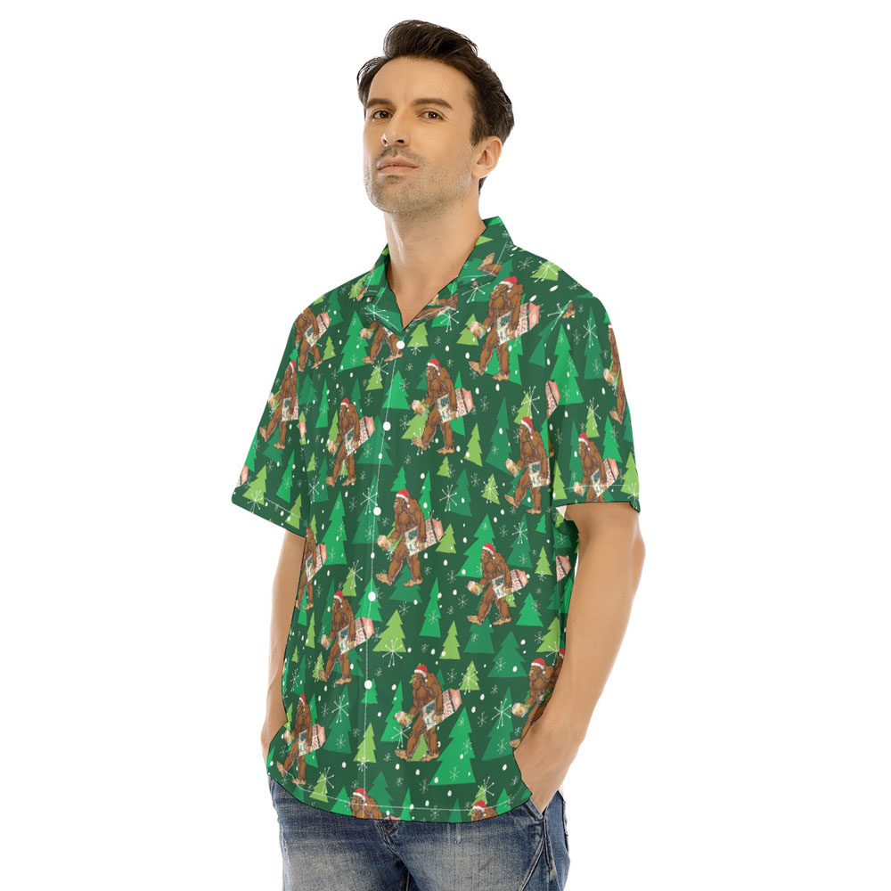 Funny Bigfoot Carrying Eggnog Christmas Hawaiian Shirt