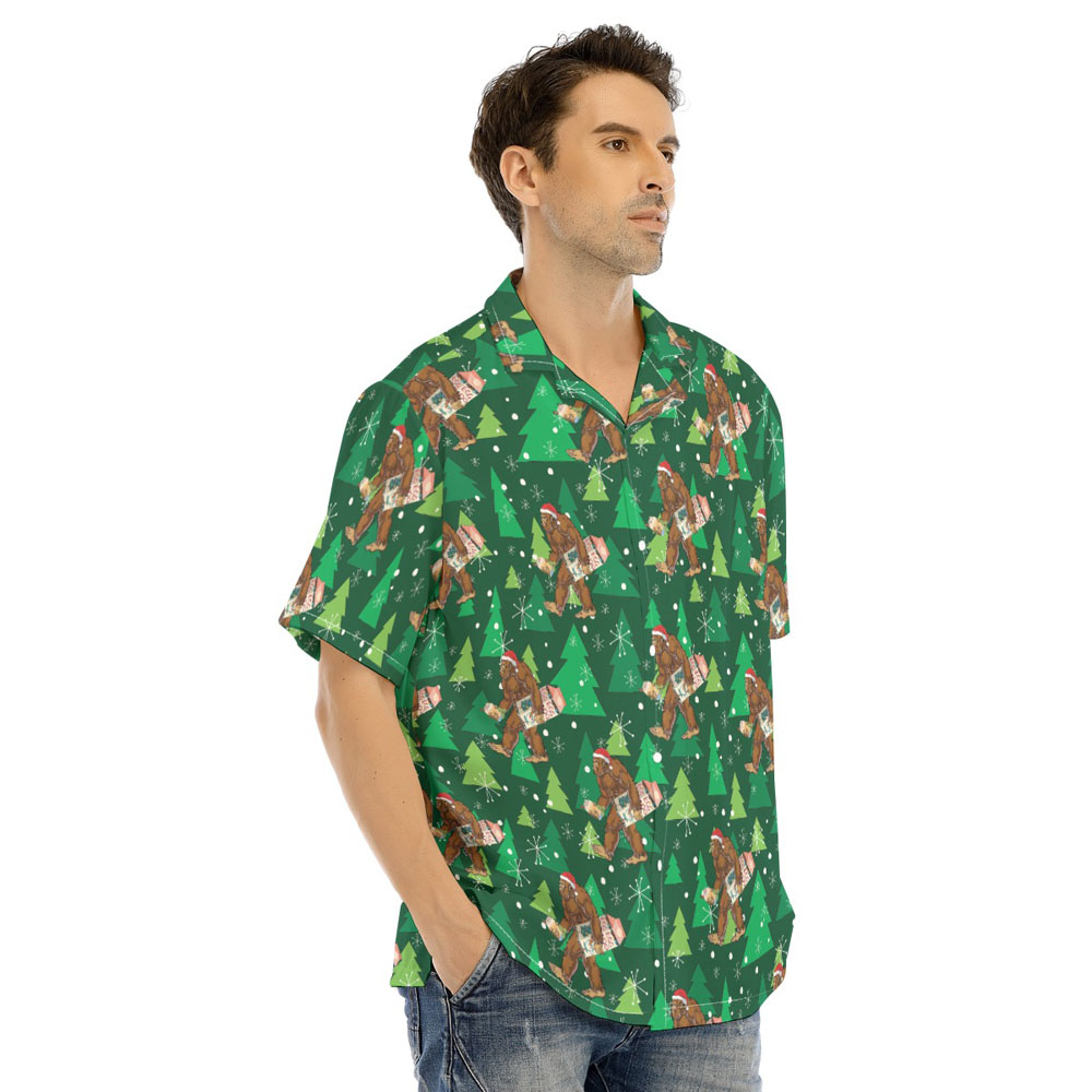 Funny Bigfoot Carrying Eggnog Christmas Hawaiian Shirt