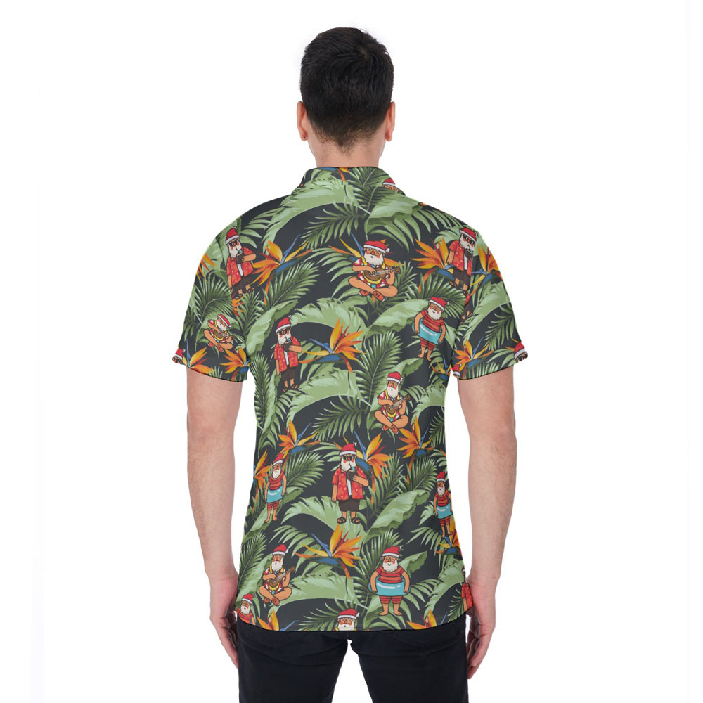 Tropical Christmas Santa Claus Hawaiian Polo Golf Shirt