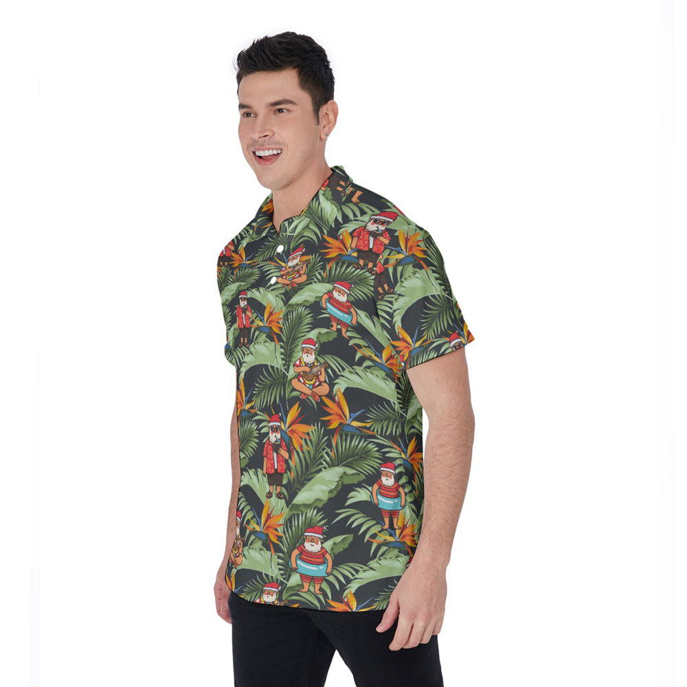Tropical Christmas Santa Claus Hawaiian Polo Golf Shirt