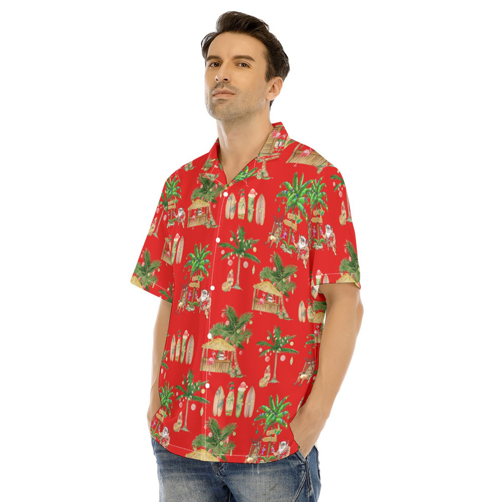 Vintage Santa Claus Mele Kalikimaka Tropical Hawaiian Shirt