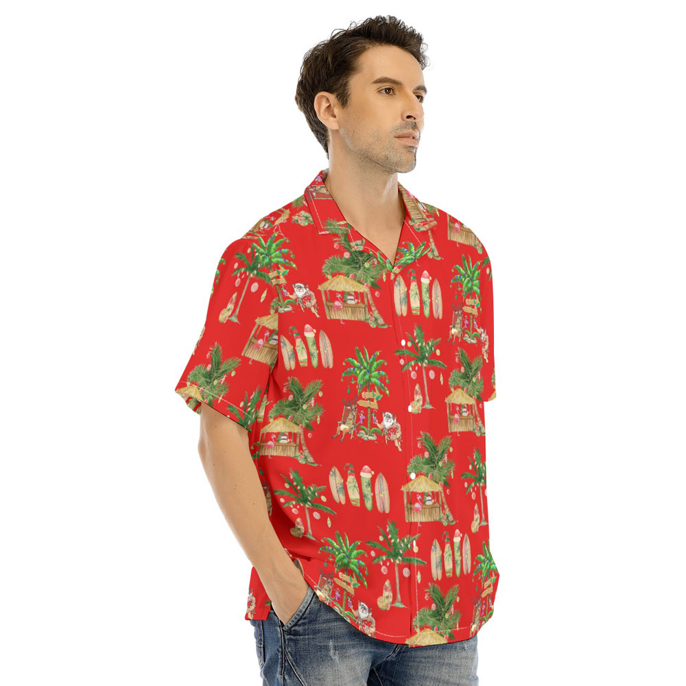 Vintage Santa Claus Mele Kalikimaka Tropical Hawaiian Shirt