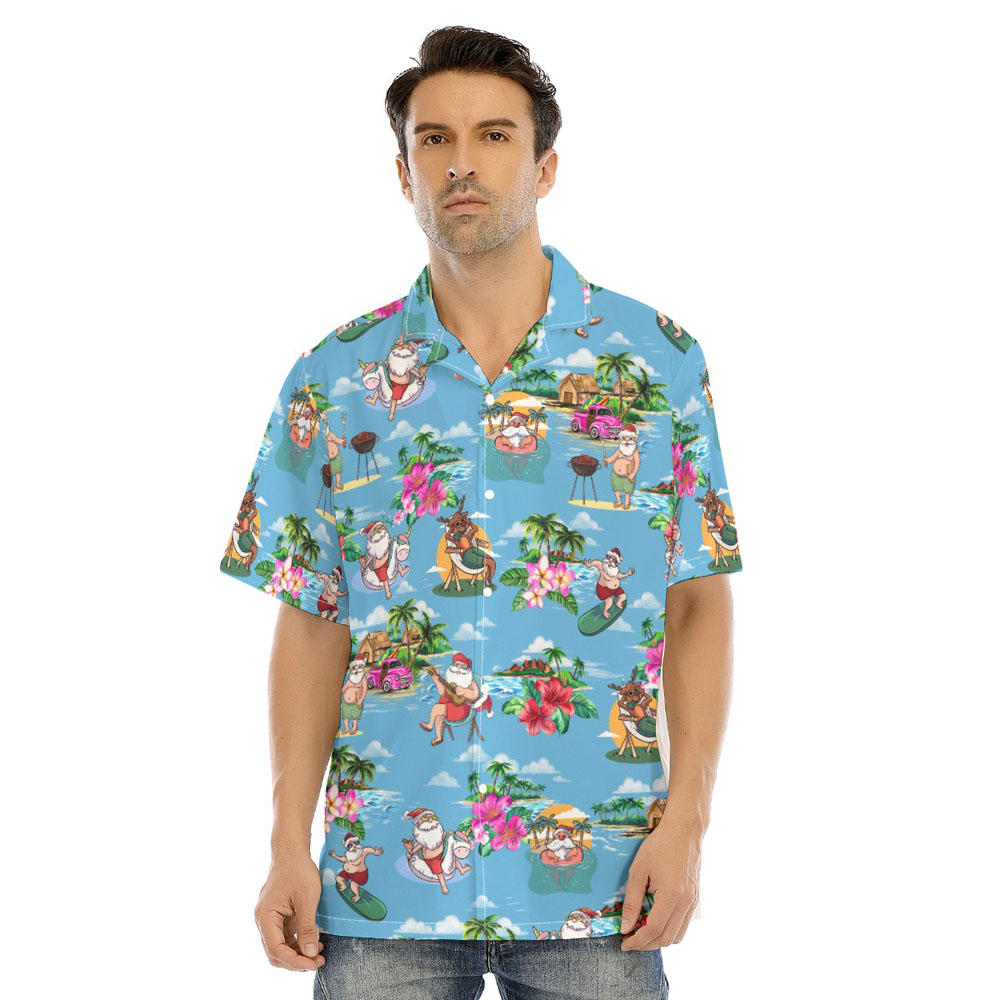 Tropical Islands Vacation Santa Claus Christmas Hawaiian Shirt - variant image 1