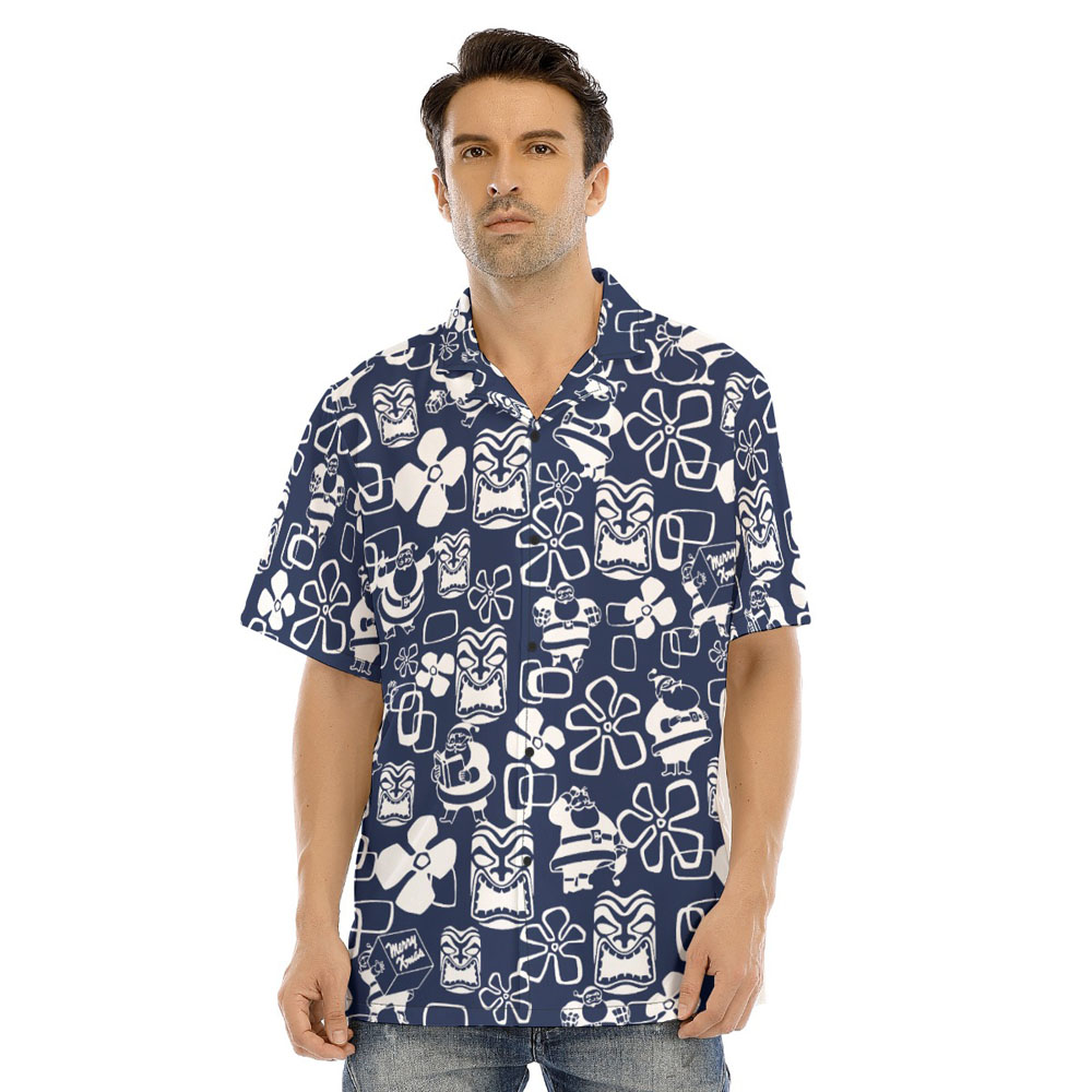 Christmas Santa Claus Vintage Tiki Navy Hawaiian Shirt - variant image 1