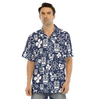 Christmas Santa Claus Vintage Tiki Navy Hawaiian Shirt