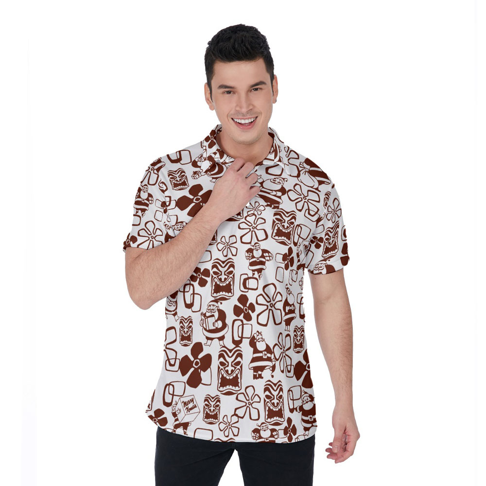 Classic Tiki Santa Claus Floral Christmas Hawaiian Polo Shirt - variant image 1
