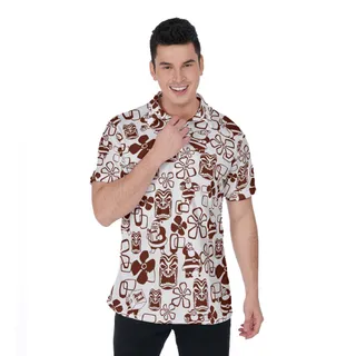 Classic Tiki Santa Claus Floral Christmas Hawaiian Polo Shirt