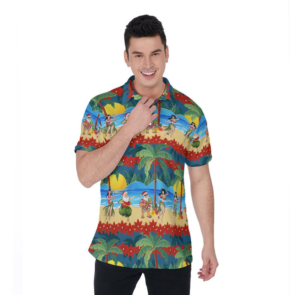 Mele Kalikimaka Santa Hula Hawaiian Polo Golf Shirt - variant image 1