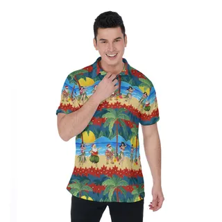 Mele Kalikimaka Santa Hula Hawaiian Polo Golf Shirt