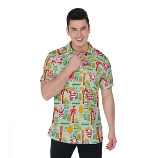 Vintage Santa Christmas Tiki Hawaiian Polo Shirt