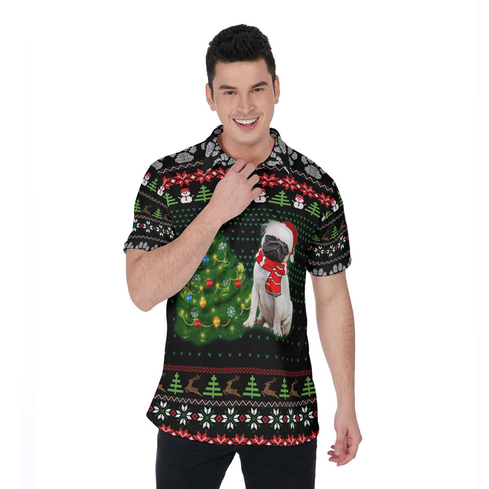 Funny Pug Ugly Christmas Hawaiian Polo Shirt - variant image 1