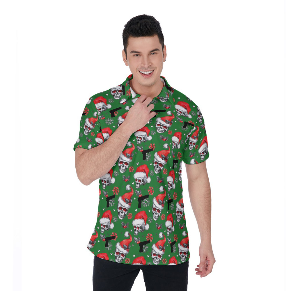Christmas Skull Tactical Gun Hawaiian Polo Shirt For Men - variant image 1