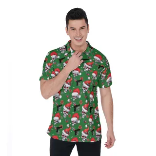 Christmas Skull Tactical Gun Hawaiian Polo Shirt For Men