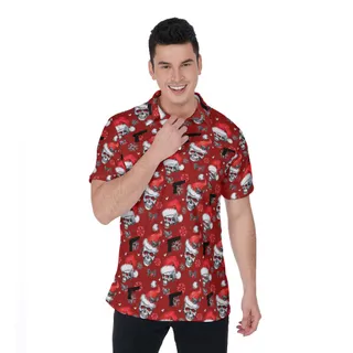 Tactical Gun Christmas Skull Red Polo Shirt