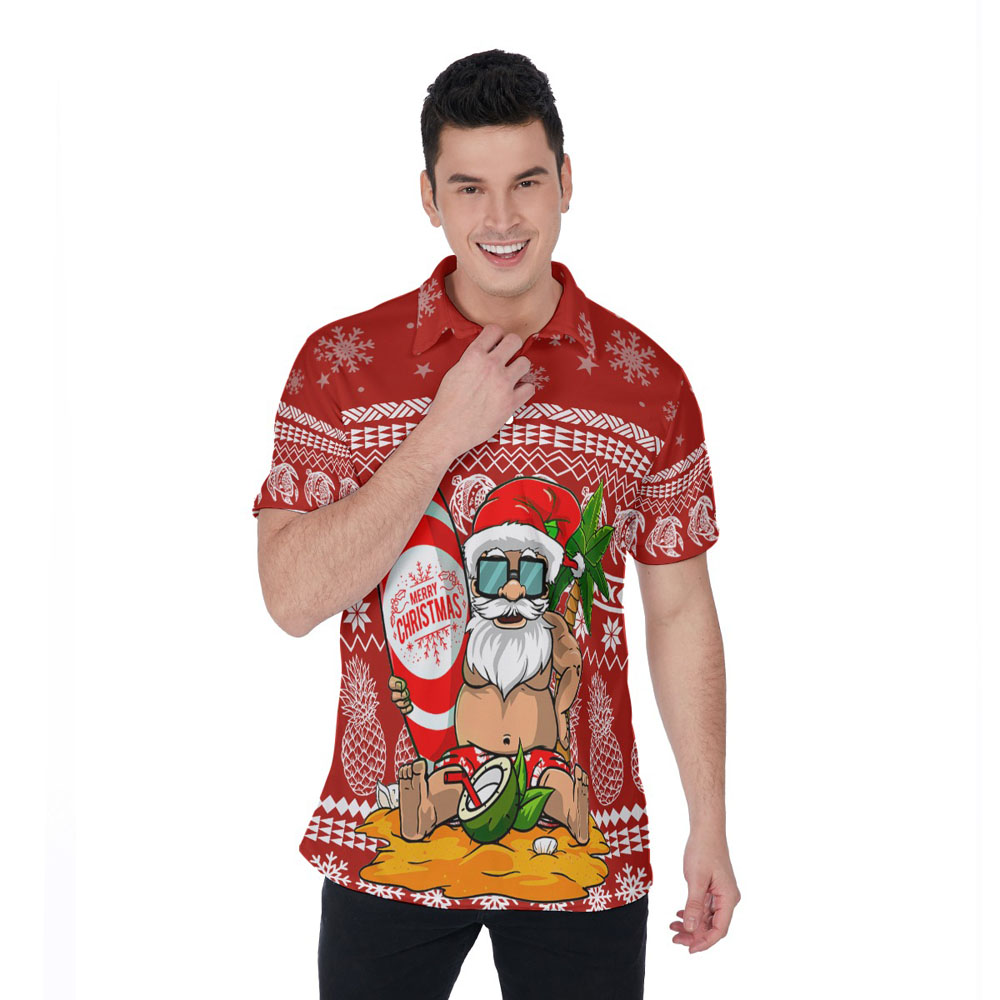 Summer Santa Christmas Hawaiian Polo Shirt - variant image 1