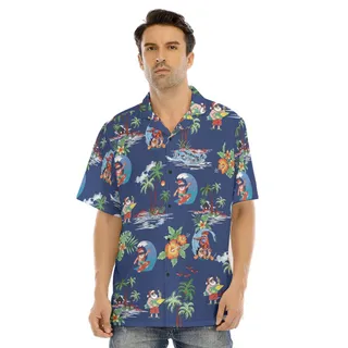 Surfing Santa Claus Tropical Navy Christmas Hawaiian Shirt