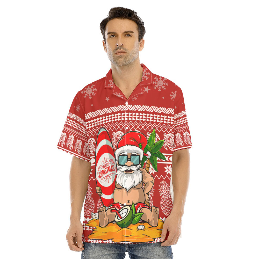 Funny Santa With Surfing Board Summer Christmas Hawaiian Shirt - variant image 1