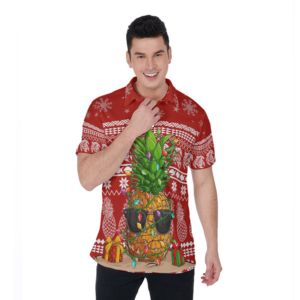 Funny Christmas Pineapple Ugly Christmas Hawaiian Polo Shirt - variant image 1