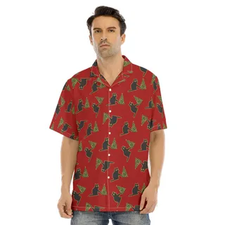 Funny Cat Wreak Christmas Tree Red Hawaiian Shirt