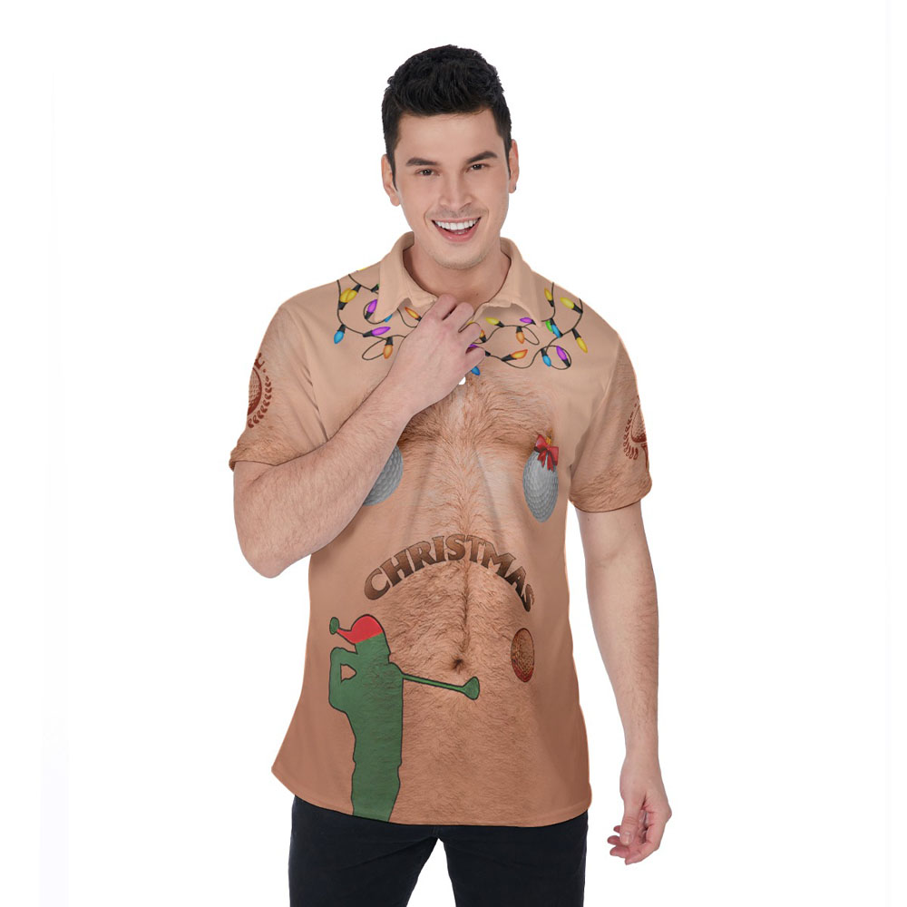 Funny Hairy Chest Christmas Hawaiian Polo Golf Shirt - variant image 1