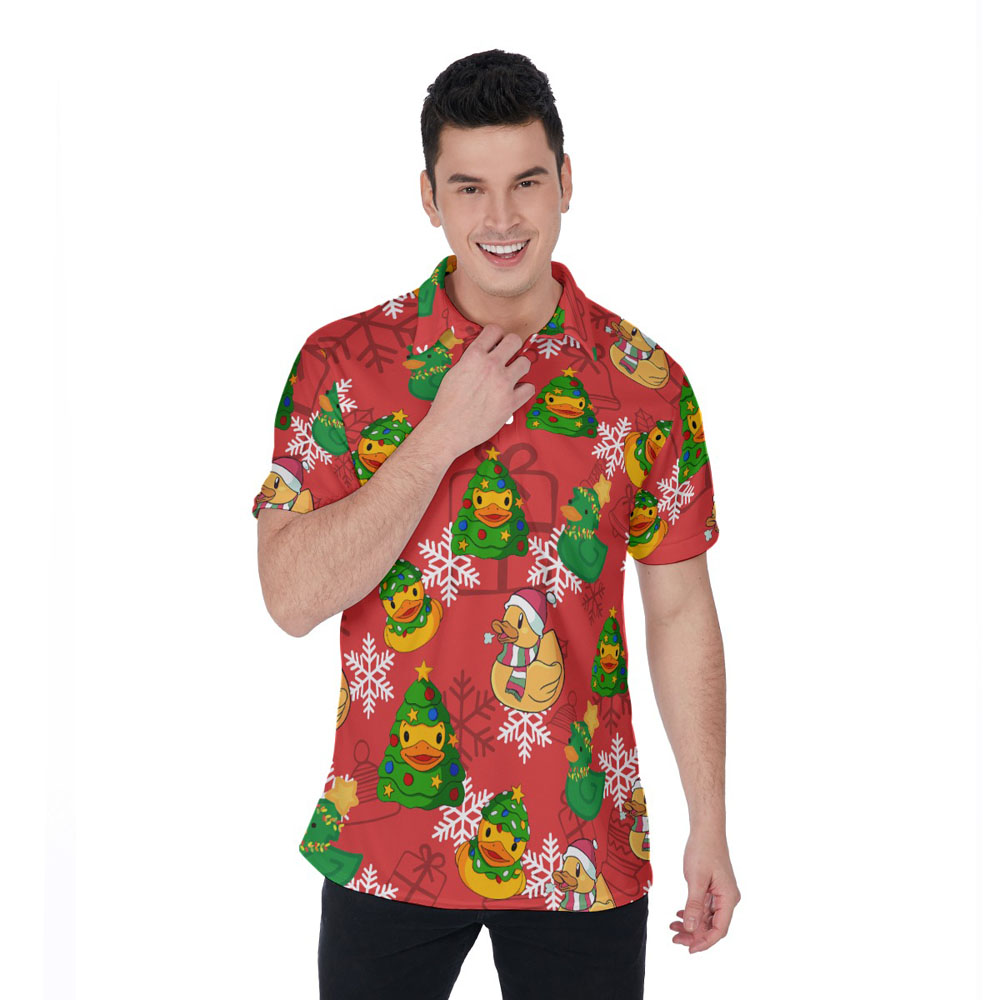 Funny Christmas Rubber Duck Hawaiian Polo Golf Shirt For Men - variant image 1