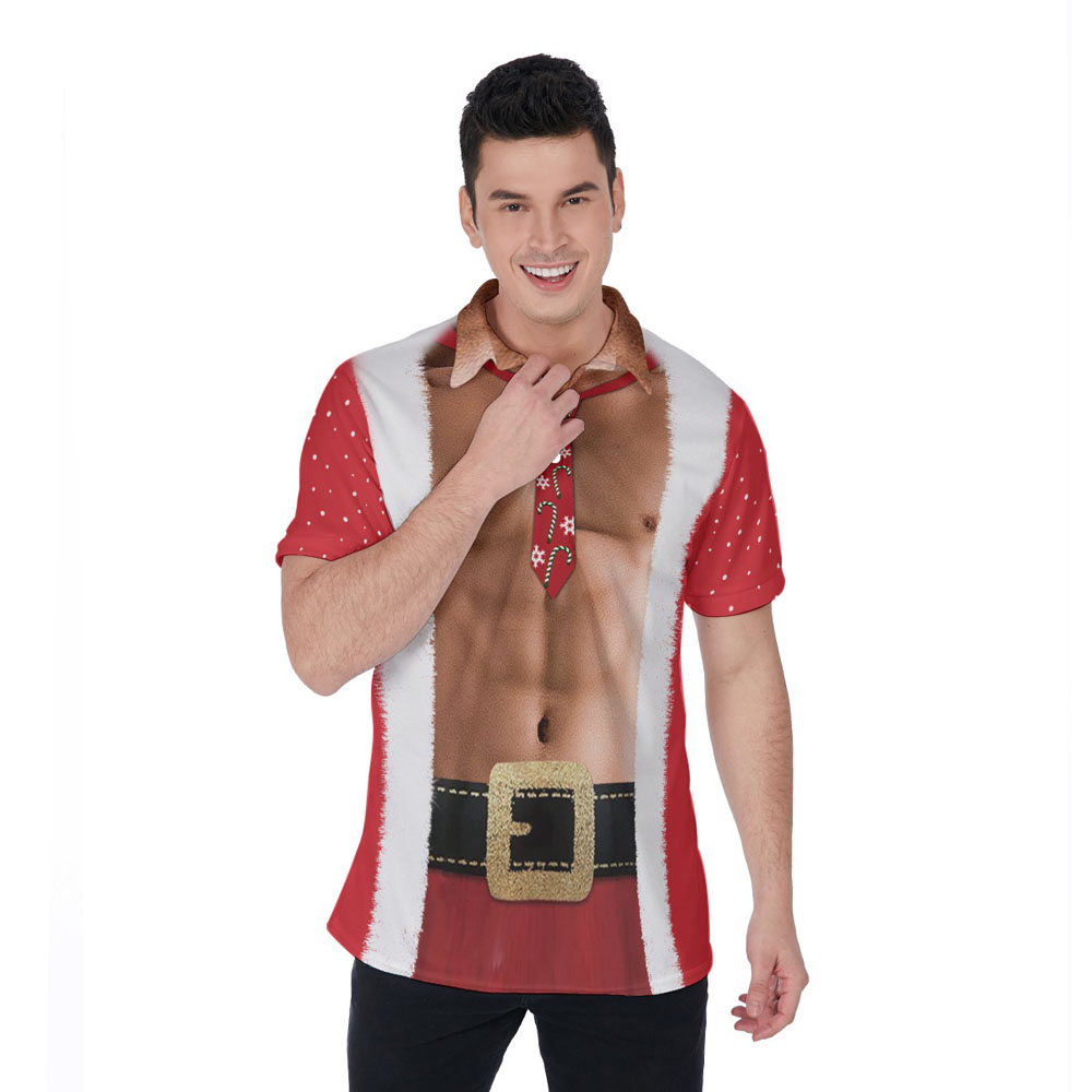 Funny Muscle Santa Christmas Costume Hawaiian Polo Shirt For Men - variant image 1