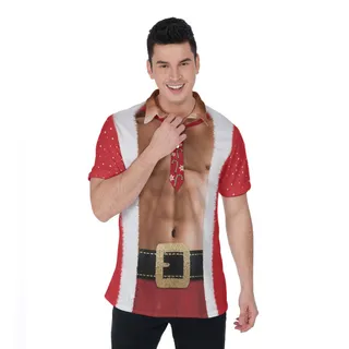 Funny Muscle Santa Christmas Costume Hawaiian Polo Shirt For Men