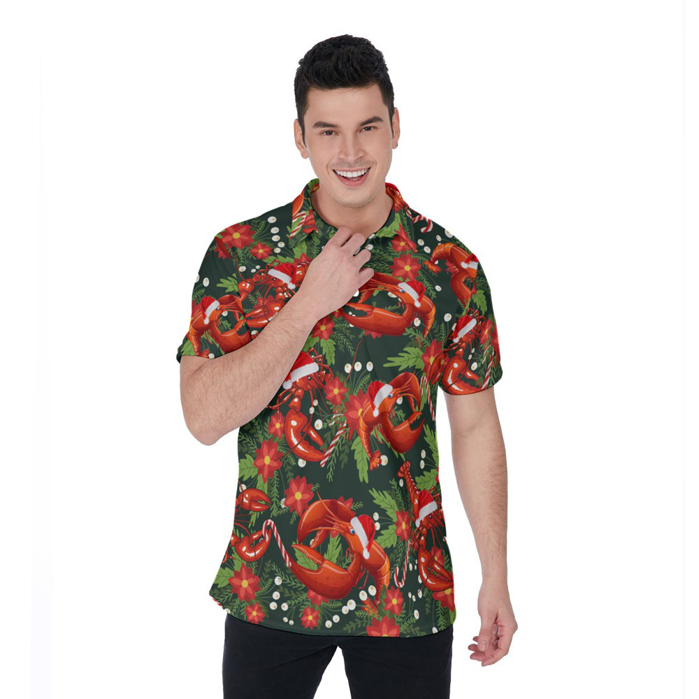 Tropical Lobster Christmas Hawaiian Polo Shirt For Men - variant image 1