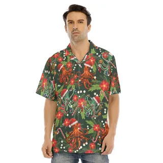 Christmas Octopus Candy Cane Tropical Hawaiian Shirt