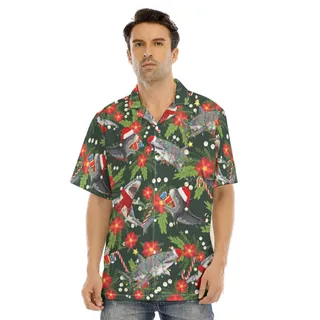 Funny Christmas Shark Floral Hawaiian Shirt