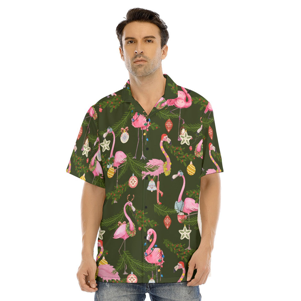 Christmas Flamingo Tropical Green Men's Hawaiian Shirt - variant image 1