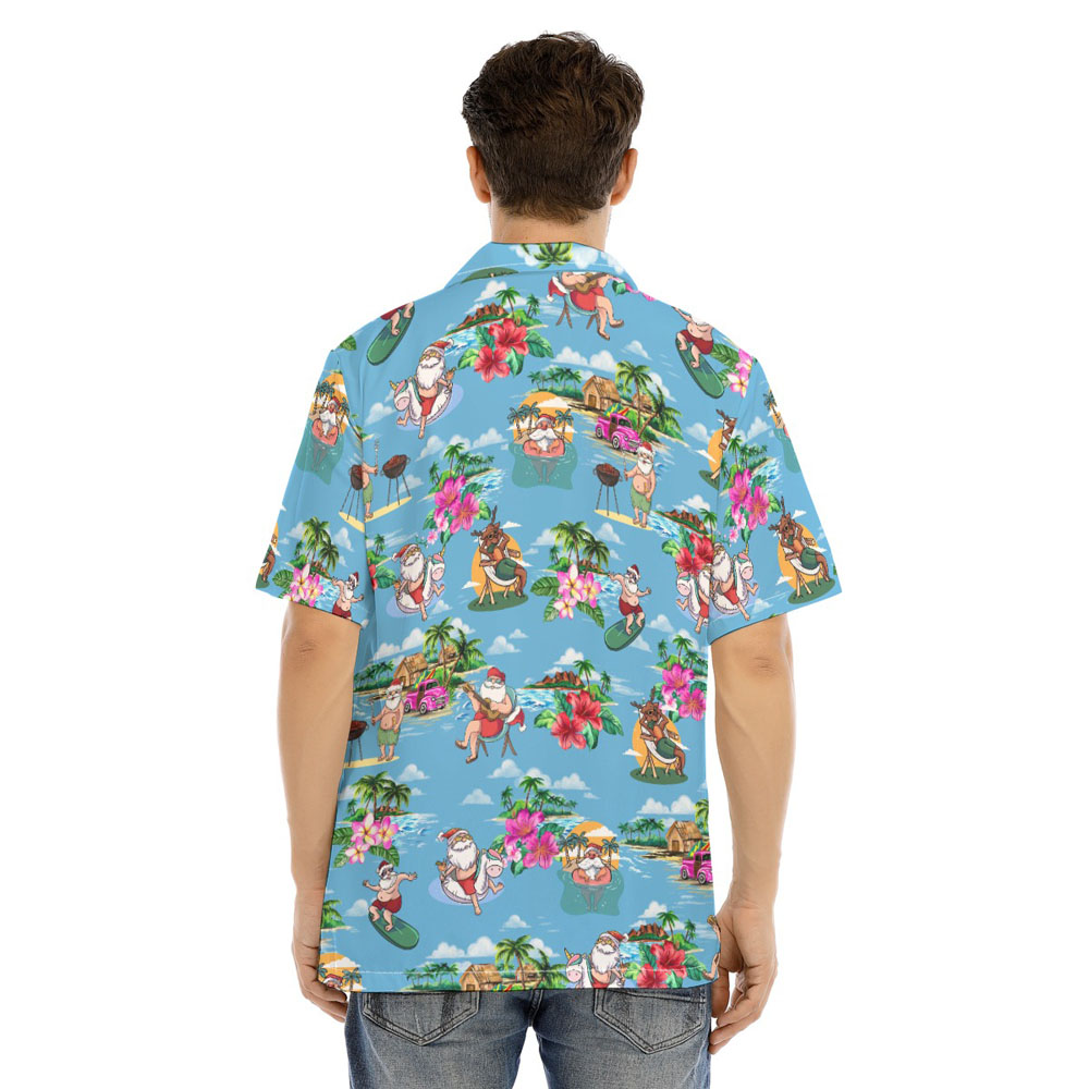 Tropical Islands Vacation Santa Claus Christmas Hawaiian Shirt
