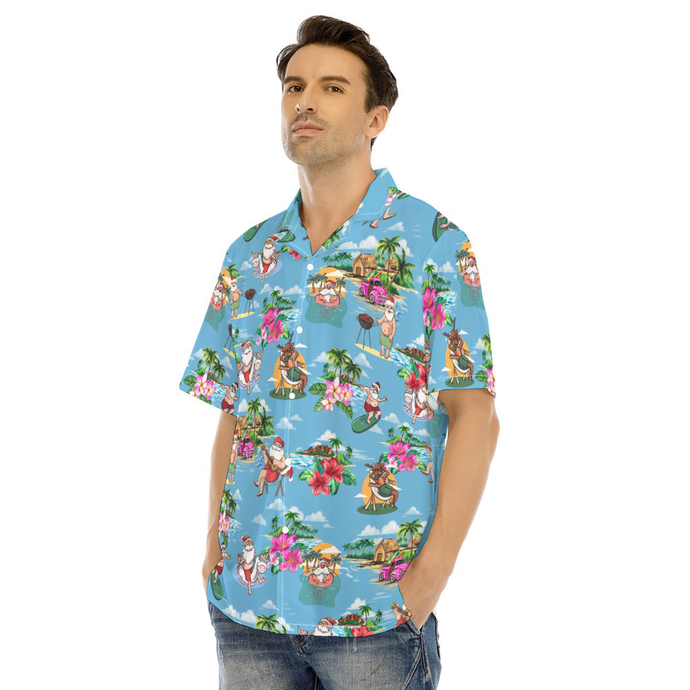 Tropical Islands Vacation Santa Claus Christmas Hawaiian Shirt
