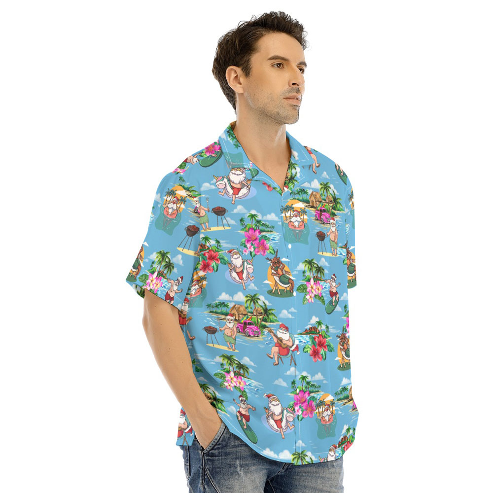 Tropical Islands Vacation Santa Claus Christmas Hawaiian Shirt